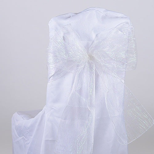 White - Glitter Organza Chair Sash - Pack of 10 Pieces - 8 inches x 108 inches x 108 inches