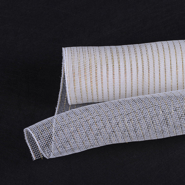 White Gold Line - Deco Mesh Wrap Metallic Stripes - ( 21 Inch x 10 Yards ) BBCrafts.com