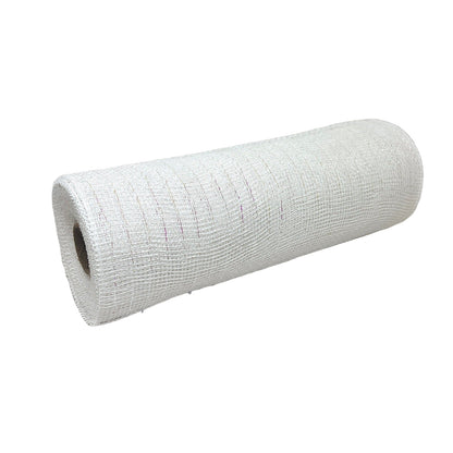 White Iridescent - Deco Mesh Wrap Metallic Stripes - ( 10 Inch x 10 Yards ) BBCrafts.com