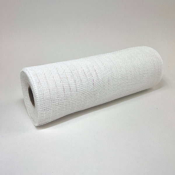 White Iridescent - Deco Mesh Wrap Metallic Stripes - ( 10 Inch x 10 Yards ) BBCrafts.com