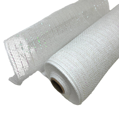 White Iridescent - Deco Mesh Wrap Metallic Stripes - ( 10 Inch x 10 Yards ) BBCrafts.com