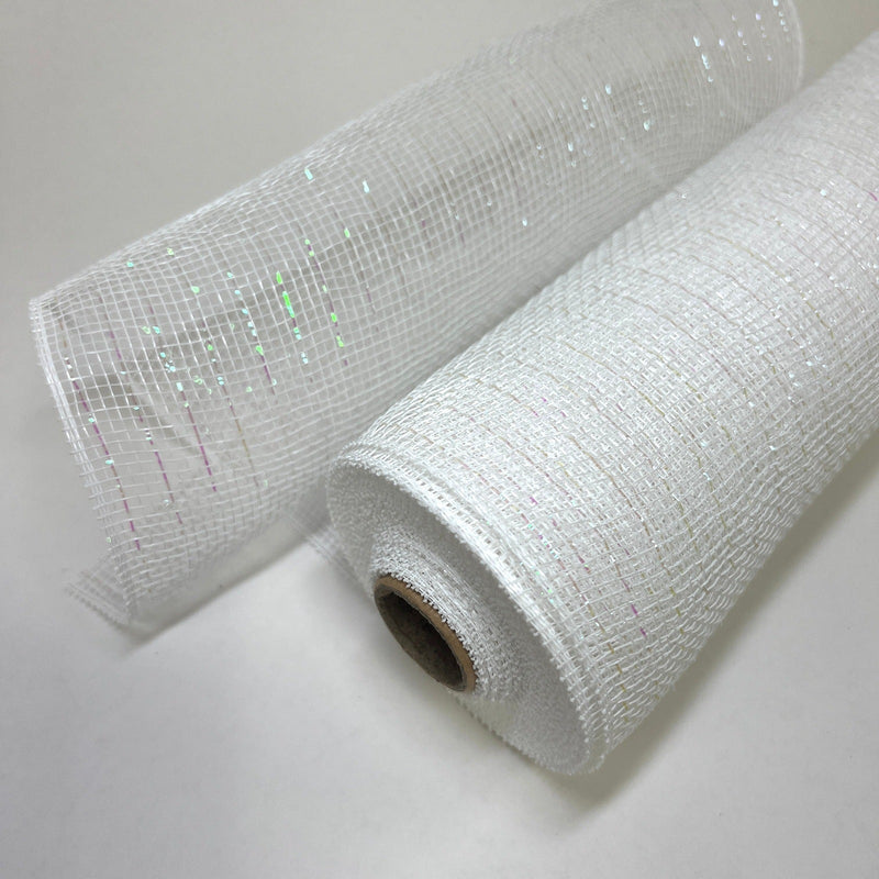White Iridescent - Deco Mesh Wrap Metallic Stripes - ( 10 Inch x 10 Yards ) BBCrafts.com