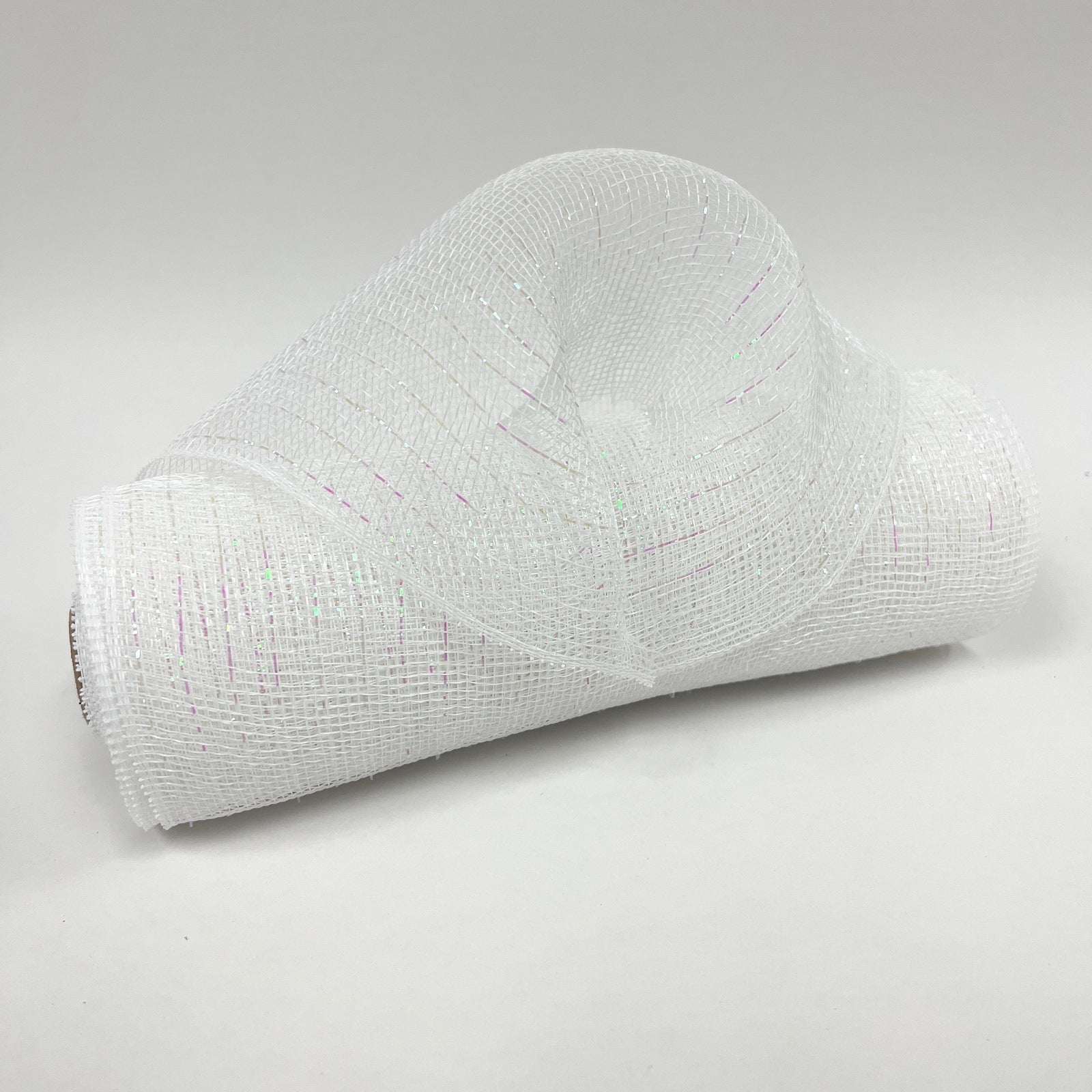 White Iridescent - Deco Mesh Wrap Metallic Stripes - ( 10 Inch x 10 Yards ) BBCrafts.com