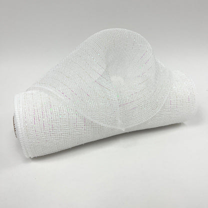 White Iridescent - Deco Mesh Wrap Metallic Stripes - ( 10 Inch x 10 Yards ) BBCrafts.com