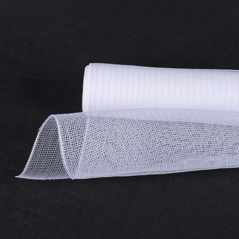 White Iridescent Line - Deco Mesh Wrap Metallic Stripes - ( 21 Inch x 10 Yards ) BBCrafts.com