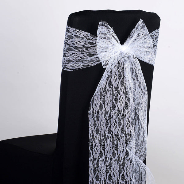 White - Lace Chair Sash - ( Pack of 5 pieces - 7 inches x 106 inches ) BBCrafts.com