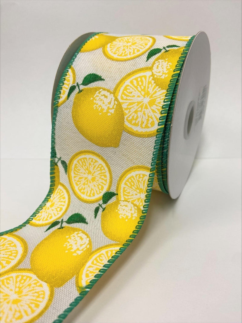 White Linen with Lemons - 2-1/2 Inch x 10 Yards BBCrafts.com