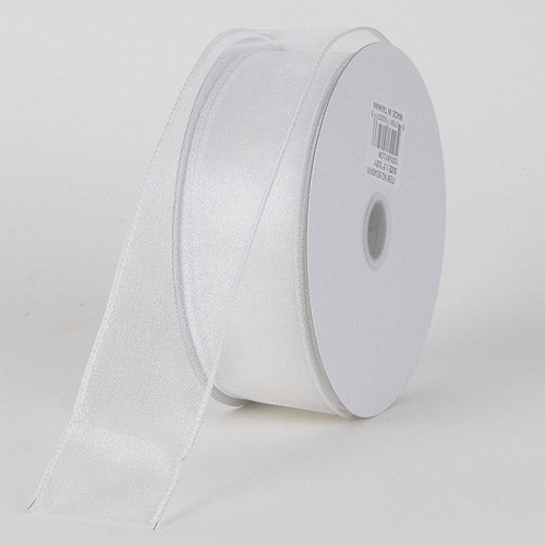 White Organza Ribbon With Satin Edges and Gold Stripe 1 1/2 Inch x 25 Yards