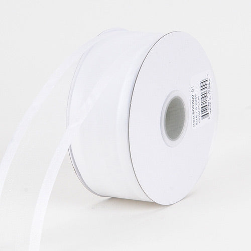 White - Organza Ribbon Two Striped Satin Edge - ( 7/8 Inch | 25 Yards ) BBCrafts.com