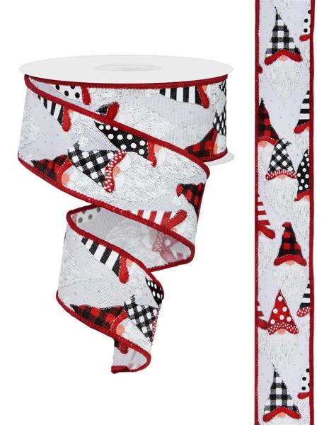 White Red Black - Christmas Gnomes Ribbon - ( 1-1/2 Inch | 10 Yards ) BBCrafts.com