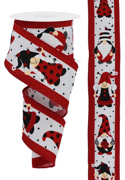 White Red Black - Gnomes With Ladybugs Ribbon - ( 2-1/2 Inch | 10 Yards ) BBCrafts.com