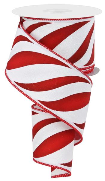 White Red Dark Red - Swirl Candy Stripe Ribbon - ( 2-1/2 Inch | 10 Yards ) BBCrafts.com