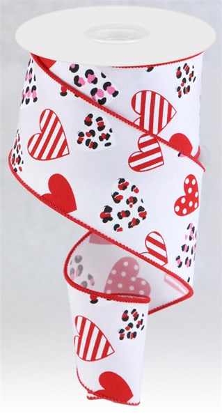 White Red Hot Pink Black - Multi Leopard Hearts Ribbon - ( 2-1/2 Inch | 10 Yards ) BBCrafts.com