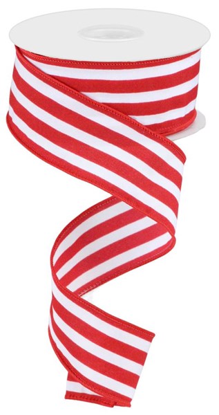 White Red - Vertical Stripe Ribbon - ( 1-1/2 Inch | 10 Yards ) BBCrafts.com