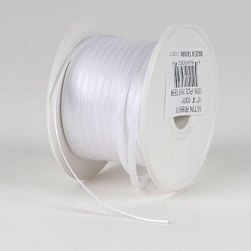 White - Satin Ribbon Single Face - ( 1/8 Inch | 100 Yards ) BBCrafts.com