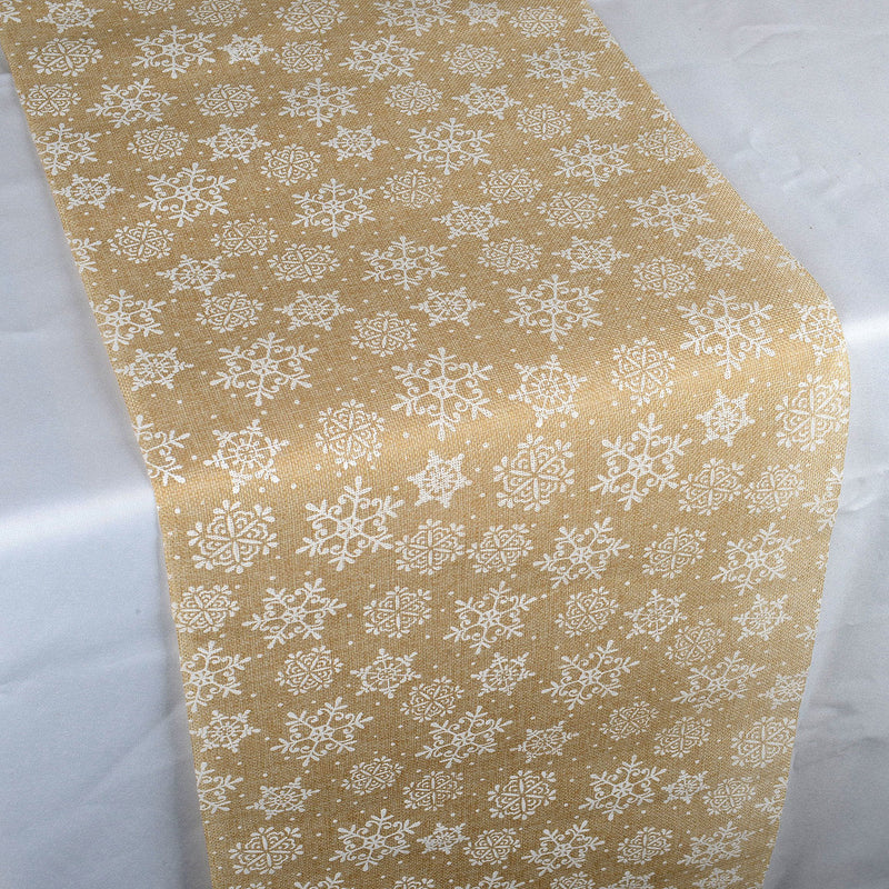 White Snowflake Faux Burlap Table Runner ( 14 Inch x 108 Inches ) BBCrafts.com