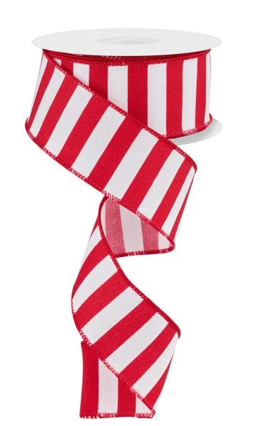 White and Red - Medium Horizontal Stripe Ribbon - ( 1-1/2 Inch | 10 Yards ) BBCrafts.com