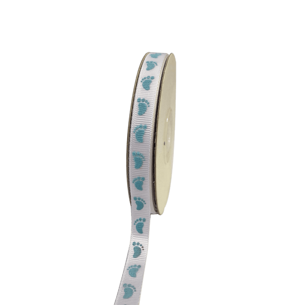 White with Blue Feet Grosgrain Ribbon ( W: 3/8 Inch | L: 25 Yards ) BBCrafts.com