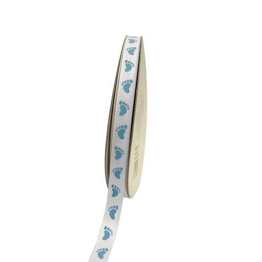White with Blue Feet Grosgrain Ribbon ( W: 3/8 Inch | L: 25 Yards ) BBCrafts.com
