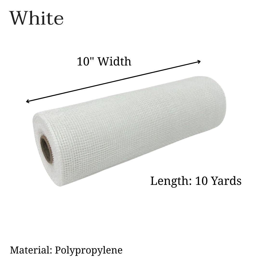 White - Deco Mesh Solid Color - ( 10 Inch x 10 Yards )
