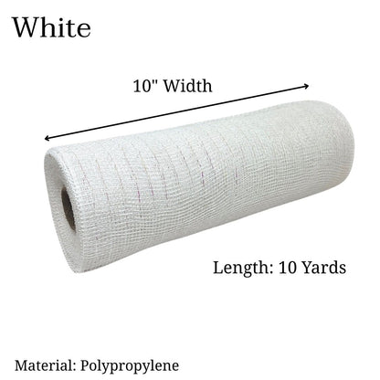 White Iridescent Deco Mesh Metallic Stripes - 10 Inch x 10 Yards