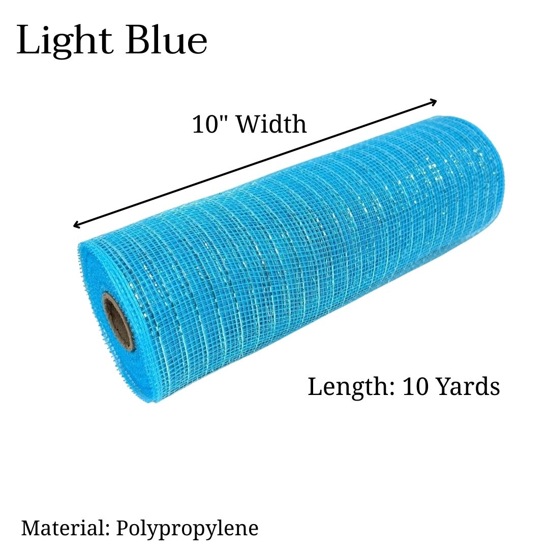 Light Blue - Deco Mesh Metallic Stripes - ( 10 Inch x 10 Yards )