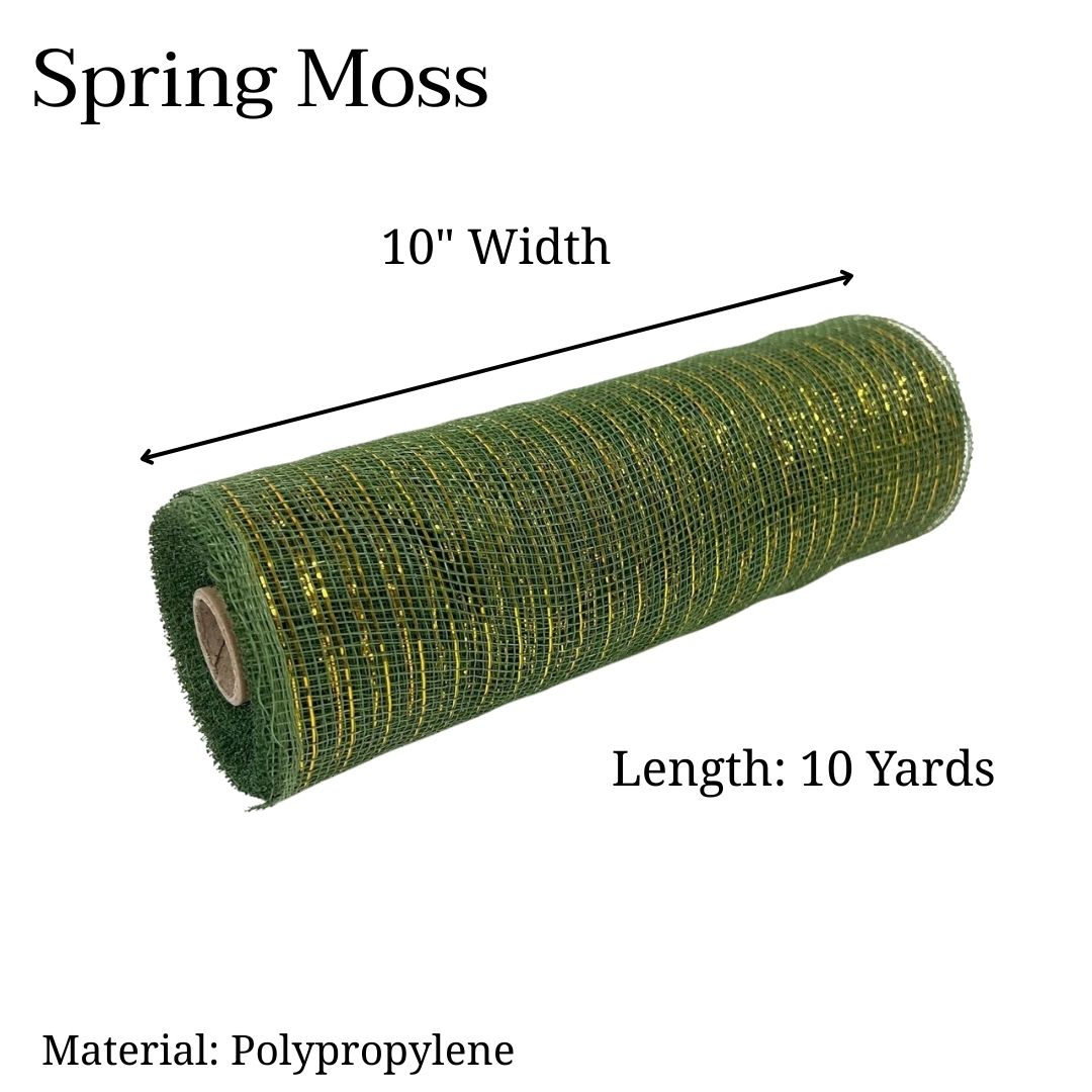 Spring Moss with Gold Lines - Deco Mesh Metallic Stripes - ( 10 Inch x 10 Yards )