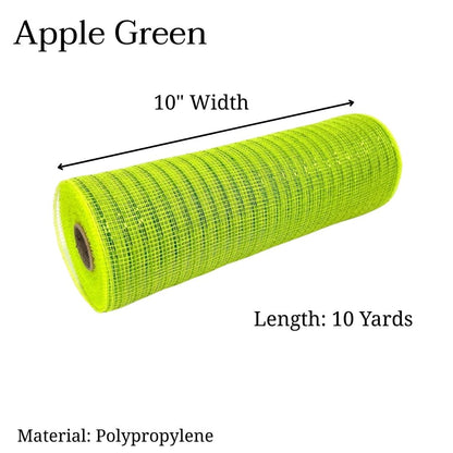 Pre-Order Now & Ship On February 27th - Apple Green - Deco Mesh Metallic Stripes - ( 10 Inch x 10 Yards )