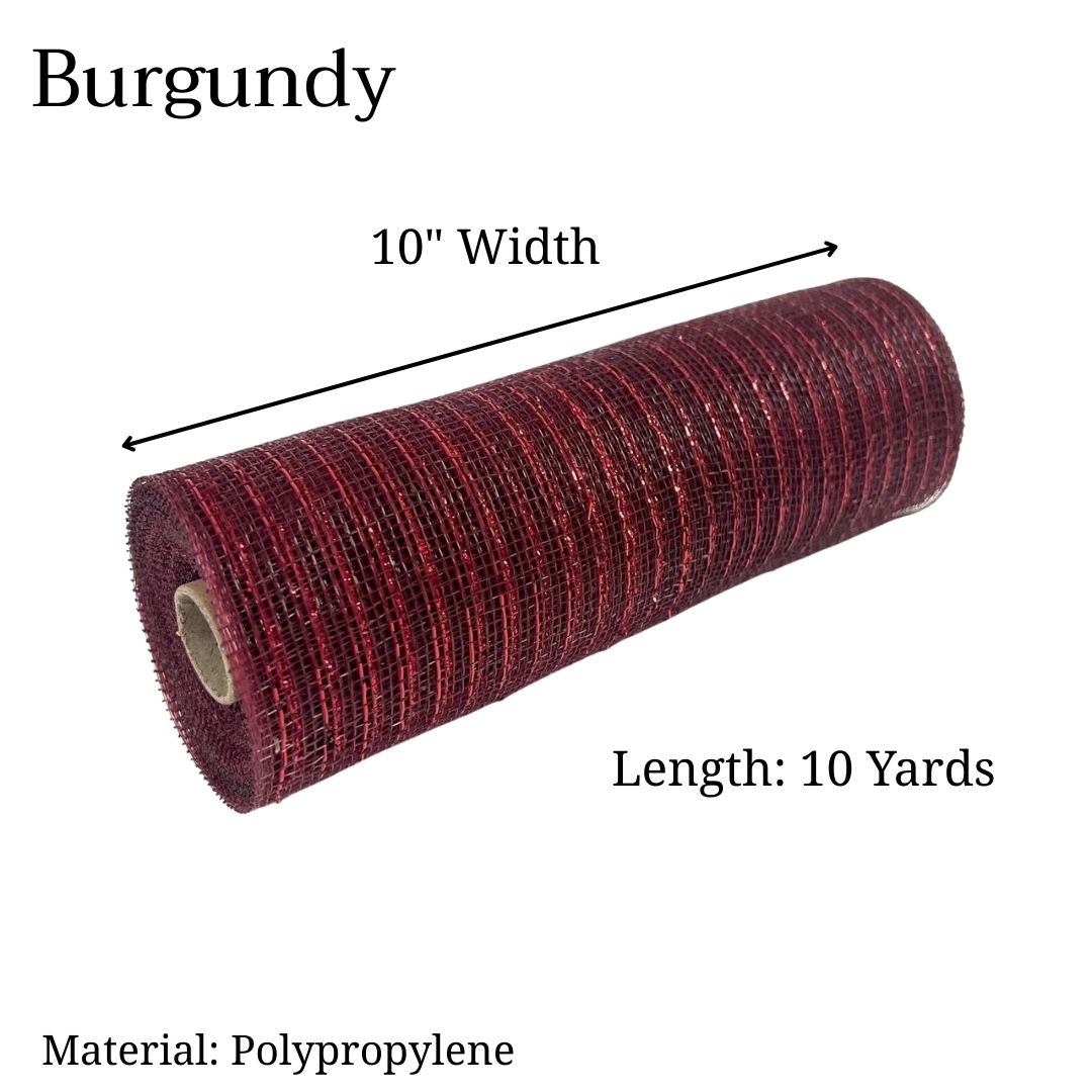 Pre-Order Now & Ship On February 27th - Burgundy - Deco Mesh Metallic Stripes - ( 10 Inch x 10 Yards )
