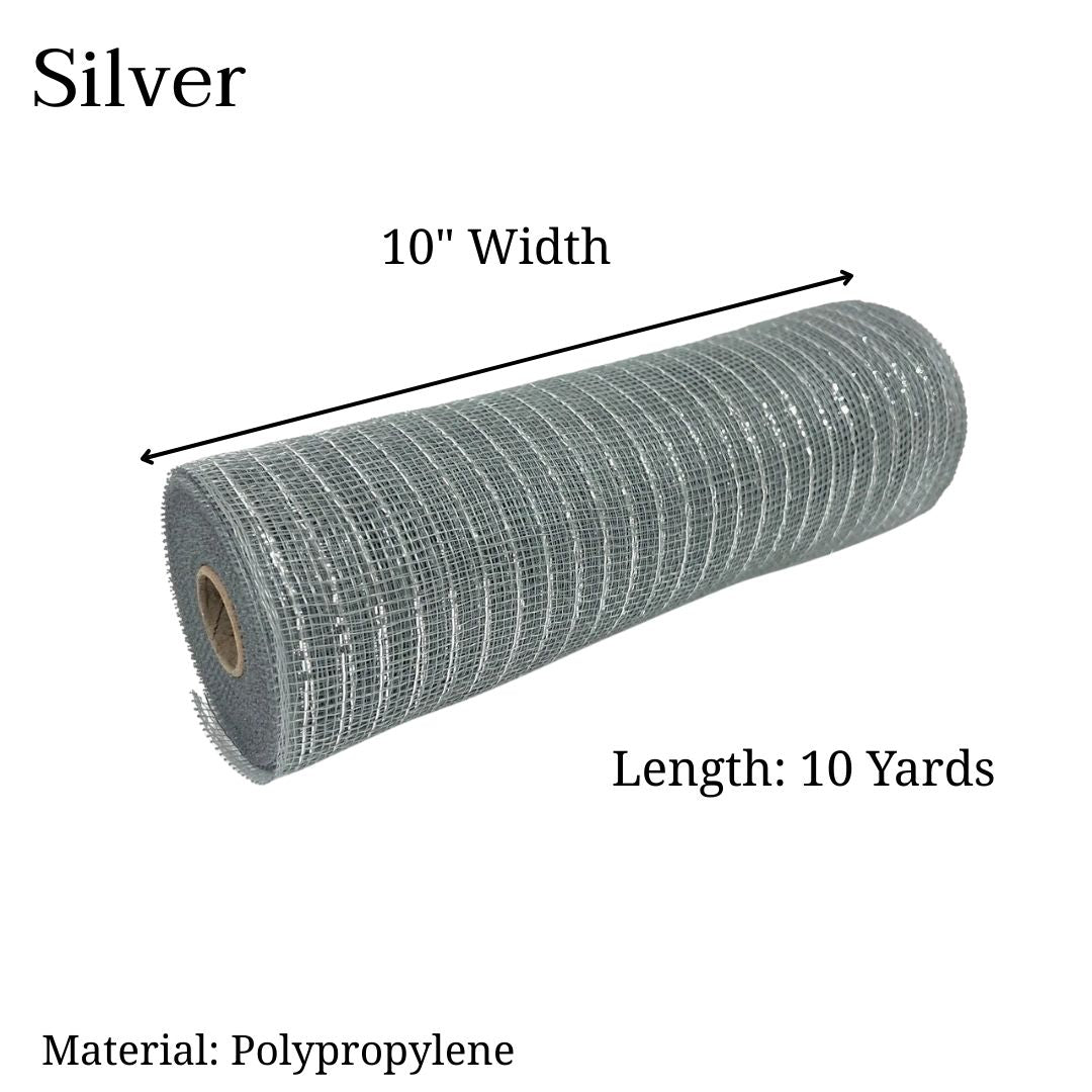 Pre-Order Now & Ship On February 27th - Silver - Deco Mesh Metallic Stripes - ( 10 Inch x 10 Yards )