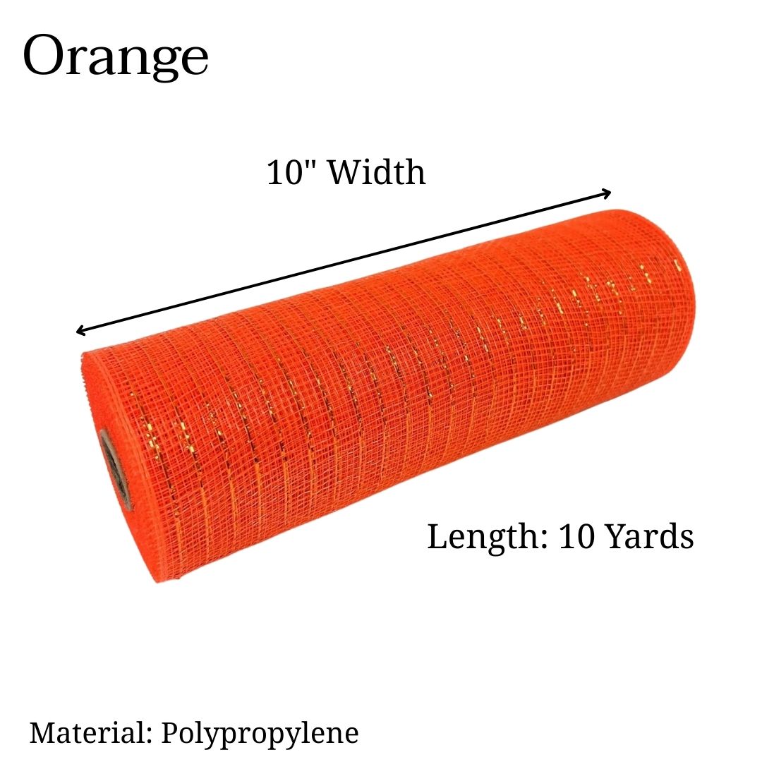 Orange - Deco Mesh Metallic Stripes - ( 10 Inch x 10 Yards )