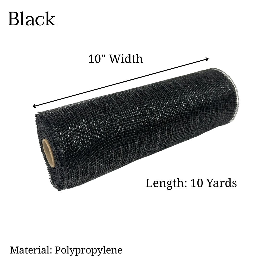 Black - Deco Mesh Metallic Stripes - ( 10 Inch x 10 Yards )