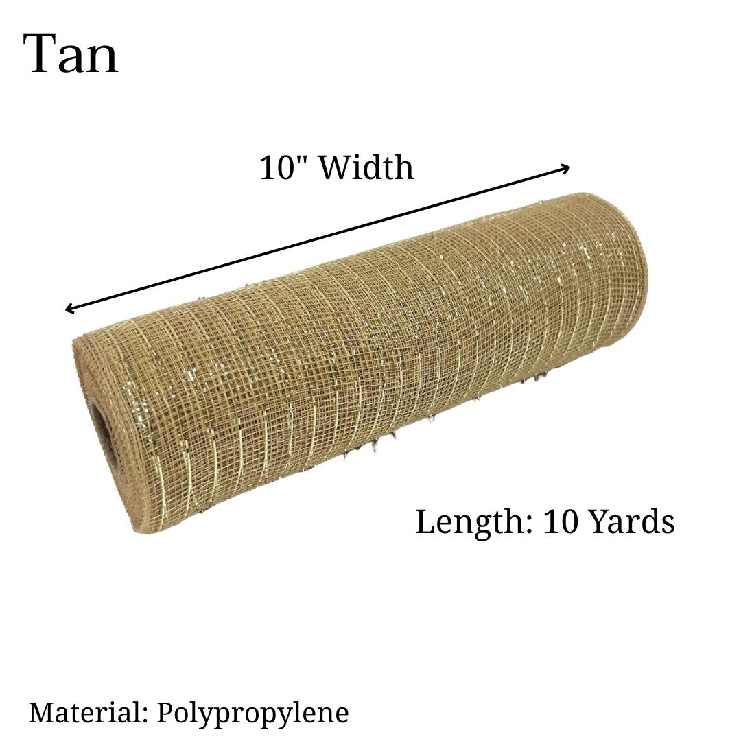 10 Inch x 10 Yards Tan Deco Mesh Metallic Stripes