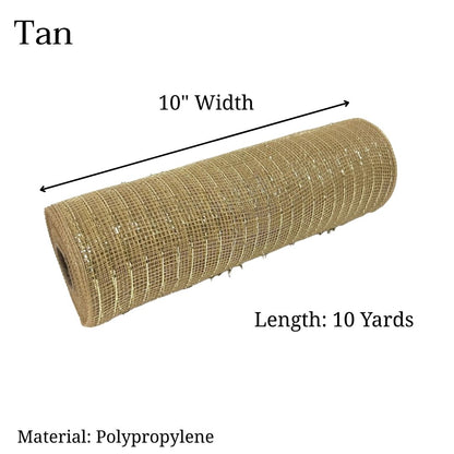 10 Inch x 10 Yards Tan Deco Mesh Metallic Stripes
