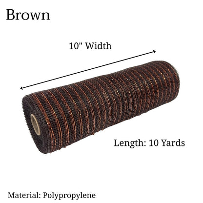Pre-Order Now & Ship On February 27th - Chocolate Brown - Deco Mesh Metallic Stripes - ( 10 Inch x 10 Yards )