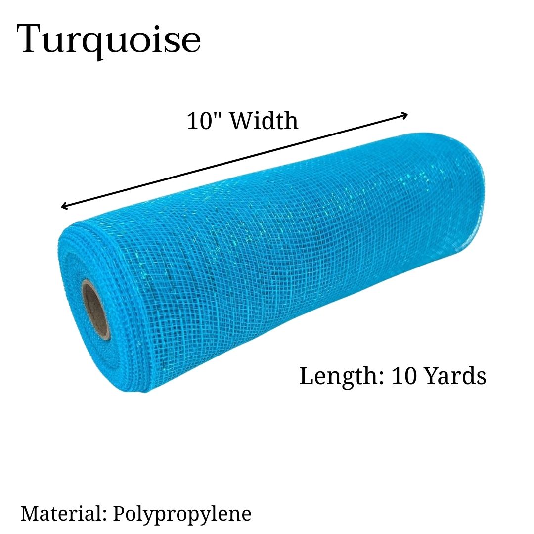 Turquoise - Deco Mesh Metallic Stripes - ( 10 Inch x 10 Yards )