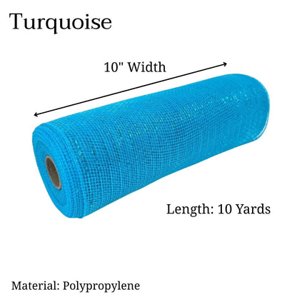 Turquoise - Deco Mesh Metallic Stripes - ( 10 Inch x 10 Yards )