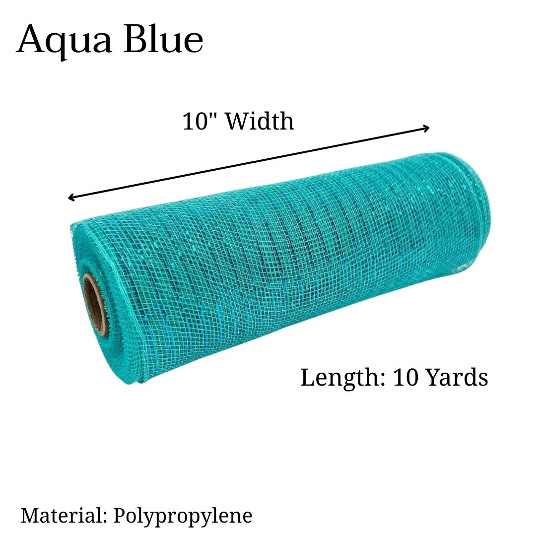 Pre-Order Now & Ship On February 27th - Aqua Blue - Deco Mesh Metallic Stripes - ( 10 Inch x 10 Yards )