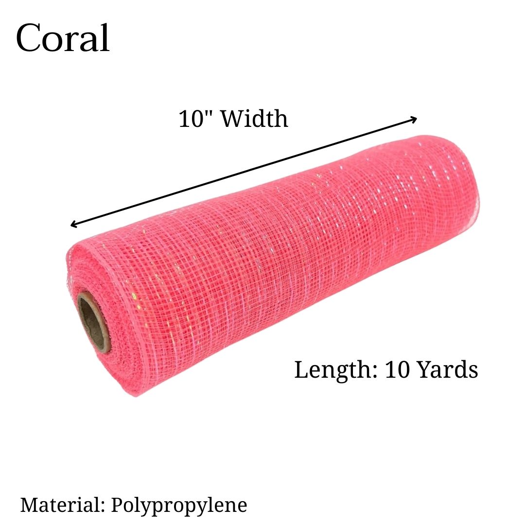 Coral Iridescent - Deco Mesh Metallic Stripes - ( 10 Inch x 10 Yards )