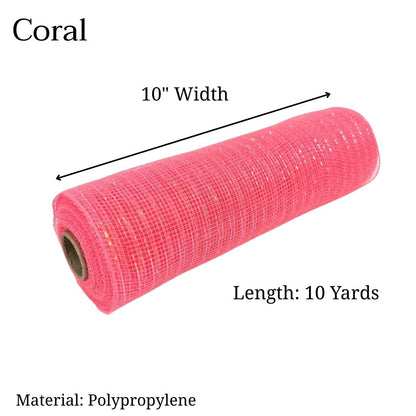 Coral Iridescent - Deco Mesh Metallic Stripes - ( 10 Inch x 10 Yards )