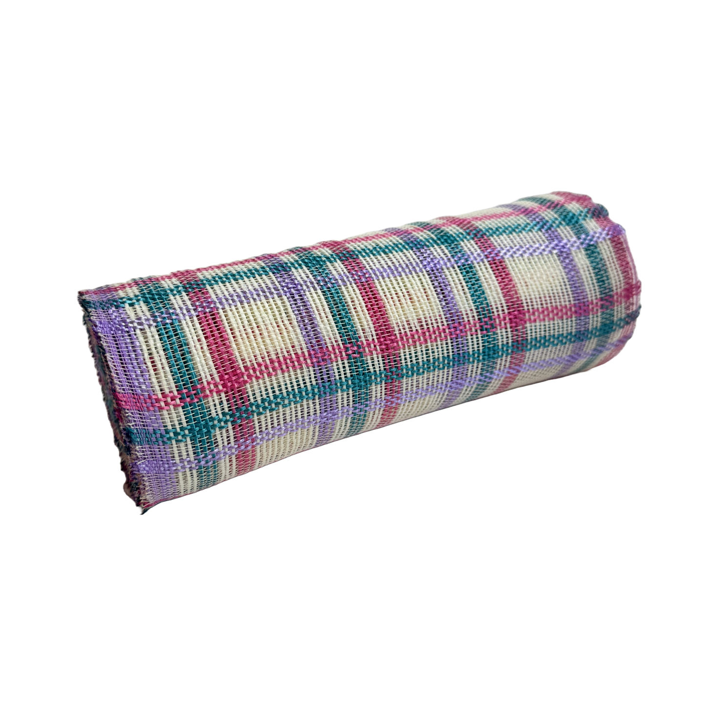 Pink/Green/Ivory/Purple Fabric Plaid Poly Burlap Deco Mesh - ( 9.5 Inch x 10 Yards )