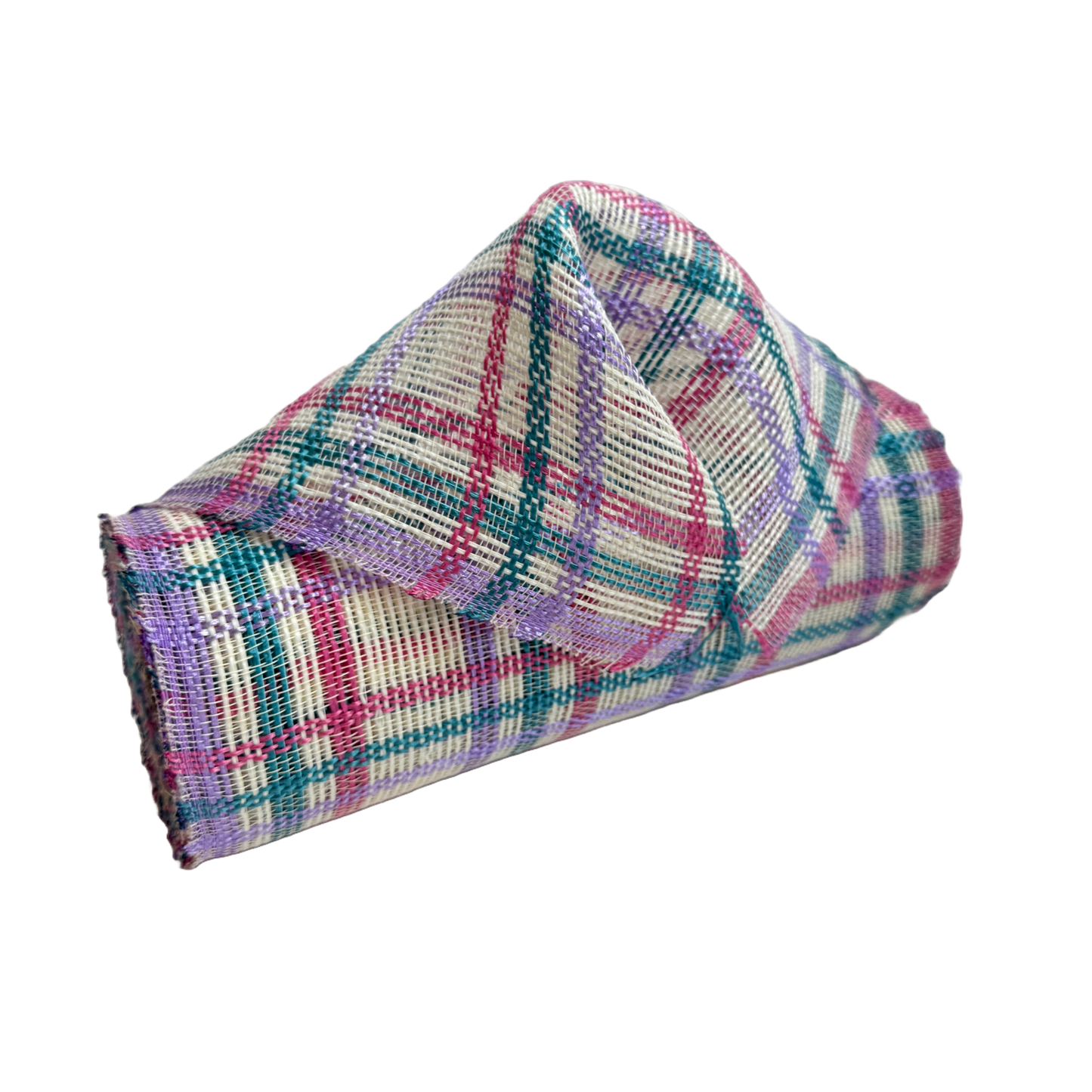 Pink/Green/Ivory/Purple Fabric Plaid Poly Burlap Deco Mesh - ( 9.5 Inch x 10 Yards )