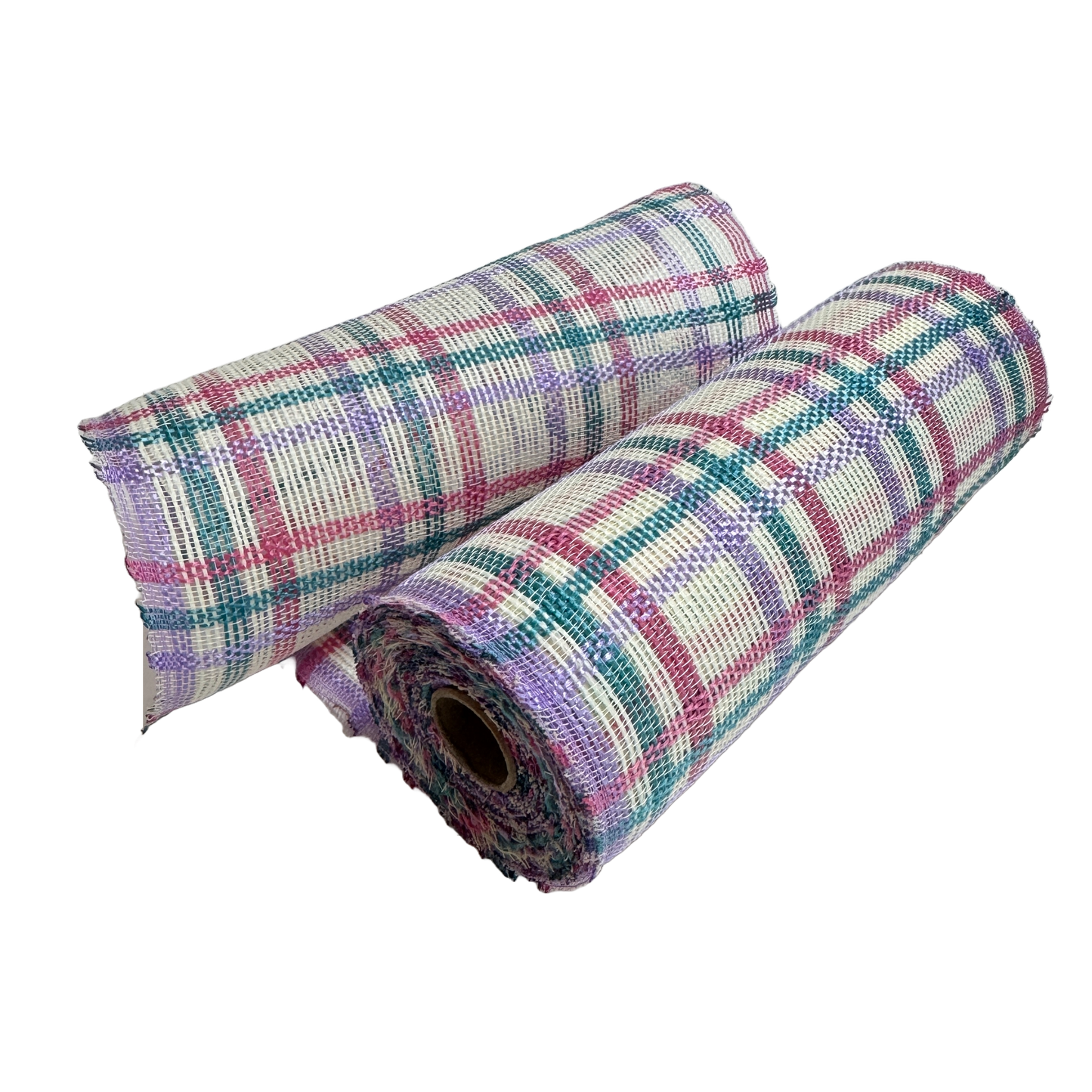 Pink/Green/Ivory/Purple Fabric Plaid Poly Burlap Deco Mesh - ( 9.5 Inch x 10 Yards )