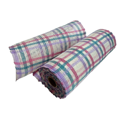 Pink/Green/Ivory/Purple Fabric Plaid Poly Burlap Deco Mesh - ( 9.5 Inch x 10 Yards )