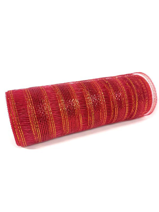 Red with Red - Deco Mesh Eyelash Metallic Stripes - (10 Inch x 10 Yards)