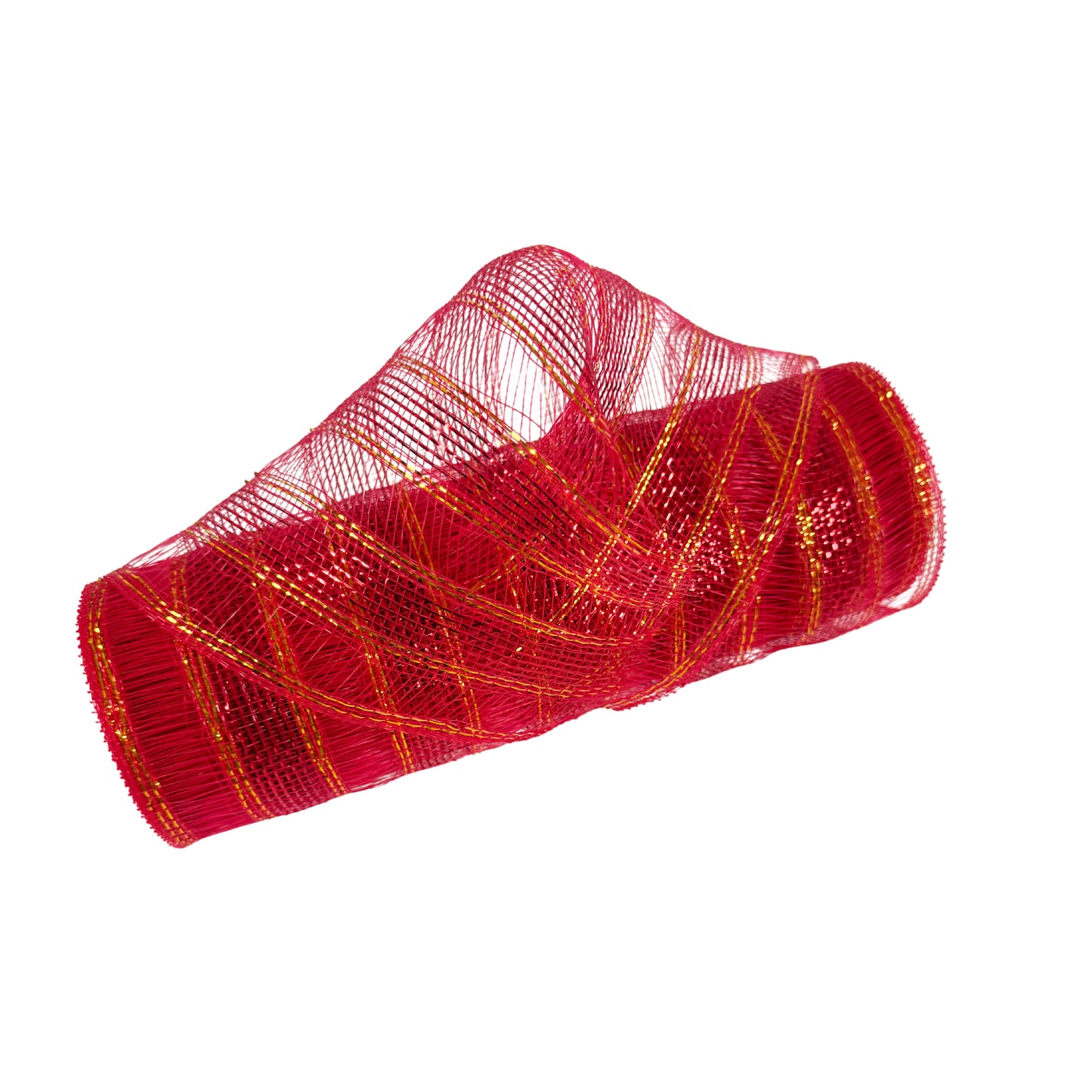 Red with Red - Deco Mesh Eyelash Metallic Stripes - (10 Inch x 10 Yards)