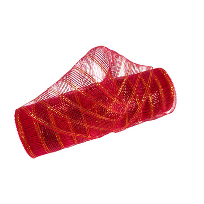 Red with Red - Deco Mesh Eyelash Metallic Stripes - (10 Inch x 10 Yards)