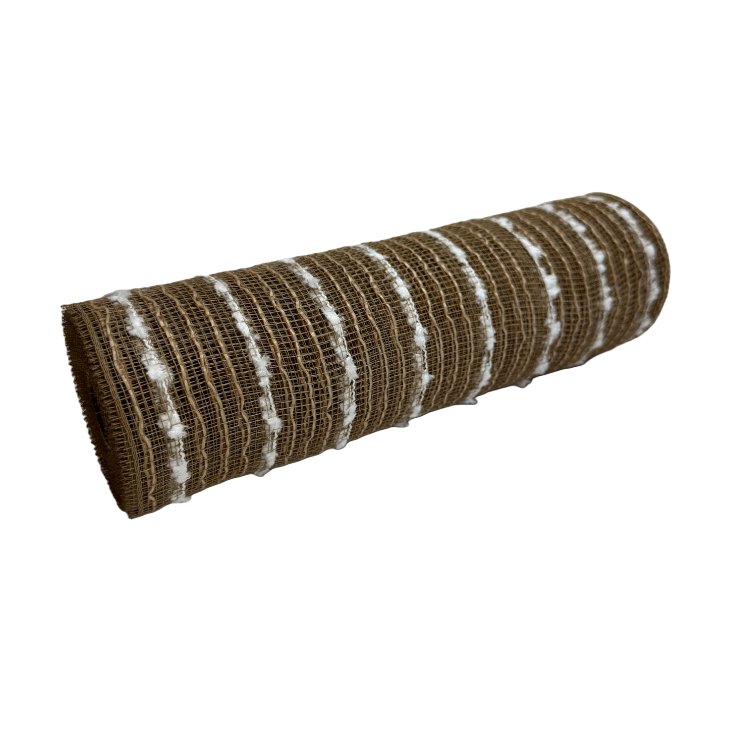 Natural Poly Burlap Stripes Snowball Holiday Deco Mesh - ( 10 Inch x 10 Yards )