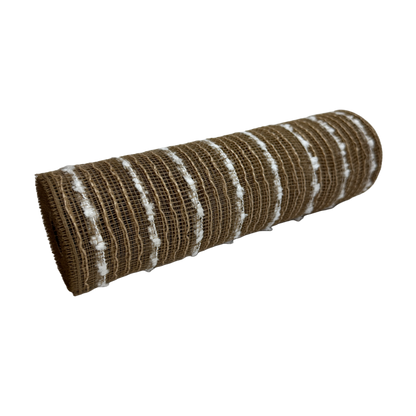 Natural Poly Burlap Stripes Snowball Holiday Deco Mesh - ( 10 Inch x 10 Yards )