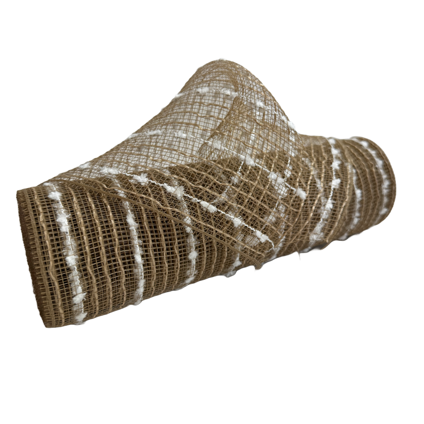 Natural Poly Burlap Stripes Snowball Holiday Deco Mesh - ( 10 Inch x 10 Yards )